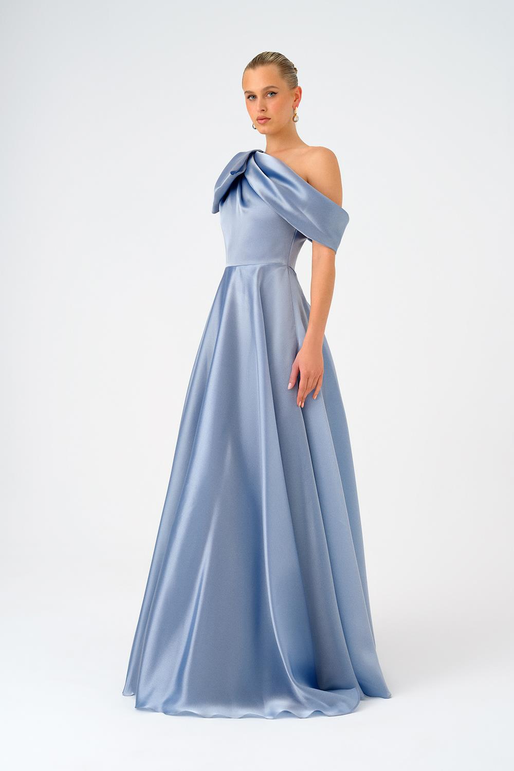 dark blue silk dress Navy Blue Satin A-Line Prom Dresses with Pockets, SP650