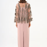 Long Evening Dress with Stone Embroidered Cape Straps - 9004C