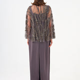 Long Evening Dress with Stone Embroidered Cape Straps - 9004C