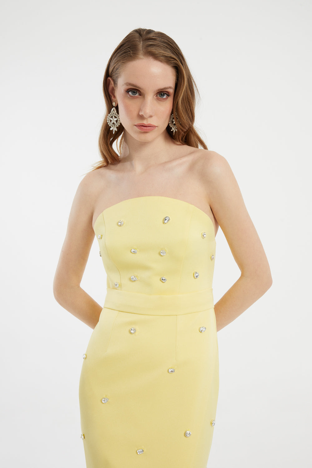 Long evening dress dress with strapless collar slits - 2002C