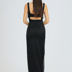 فستان سهرة طويل برقبة حبال مطرزة بالخرز وشق - 2006C