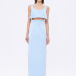 فستان سهرة طويل برقبة حبال مطرزة بالخرز وشق - 2006C