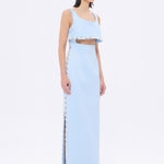 فستان سهرة طويل برقبة حبال مطرزة بالخرز وشق - 2006C