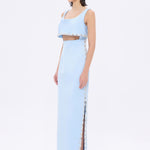 فستان سهرة طويل برقبة حبال مطرزة بالخرز وشق - 2006C