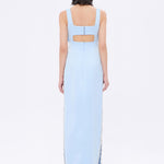 فستان سهرة طويل برقبة حبال مطرزة بالخرز وشق - 2006C