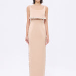 فستان سهرة طويل برقبة حبال مطرزة بالخرز وشق - 2006C