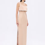 فستان سهرة طويل برقبة حبال مطرزة بالخرز وشق - 2006C