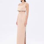 فستان سهرة طويل برقبة حبال مطرزة بالخرز وشق - 2006C