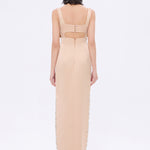 فستان سهرة طويل برقبة حبال مطرزة بالخرز وشق - 2006C