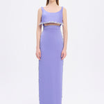 فستان سهرة طويل برقبة حبال مطرزة بالخرز وشق - 2006C