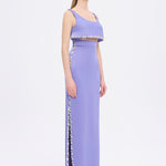 فستان سهرة طويل برقبة حبال مطرزة بالخرز وشق - 2006C