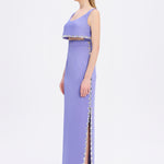 فستان سهرة طويل برقبة حبال مطرزة بالخرز وشق - 2006C