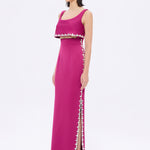 فستان سهرة طويل برقبة حبال مطرزة بالخرز وشق - 2006C