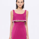 فستان سهرة طويل برقبة حبال مطرزة بالخرز وشق - 2006C