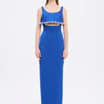 فستان سهرة طويل برقبة حبال مطرزة بالخرز وشق - 2006C