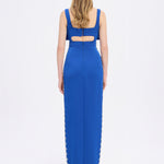 فستان سهرة طويل برقبة حبال مطرزة بالخرز وشق - 2006C