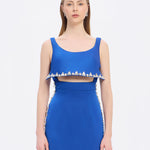 فستان سهرة طويل برقبة حبال مطرزة بالخرز وشق - 2006C