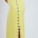 فستان سهرة طويل برقبة حبال مطرزة بالخرز وشق - 2006C