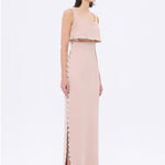 فستان سهرة طويل برقبة حبال مطرزة بالخرز وشق - 2006C