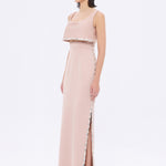 فستان سهرة طويل برقبة حبال مطرزة بالخرز وشق - 2006C