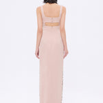 فستان سهرة طويل برقبة حبال مطرزة بالخرز وشق - 2006C