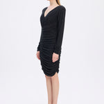 Draped Rhinestone Applied Midi Evening Dress - 1017C