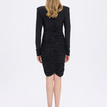 Draped Rhinestone Applied Midi Evening Dress - 1017C