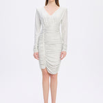 Draped Rhinestone Applied Midi Evening Dress - 1017C