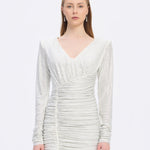 Draped Rhinestone Applied Midi Evening Dress - 1017C