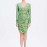 Draped Rhinestone Applied Midi Evening Dress - 1017C