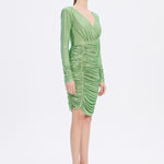 Draped Rhinestone Applied Midi Evening Dress - 1017C
