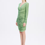 Draped Rhinestone Applied Midi Evening Dress - 1017C