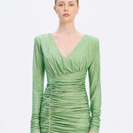 Draped Rhinestone Applied Midi Evening Dress - 1017C