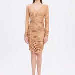 Draped Rhinestone Applied Midi Evening Dress - 1017C