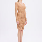 Draped Rhinestone Applied Midi Evening Dress - 1017C