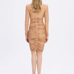Draped Rhinestone Applied Midi Evening Dress - 1017C