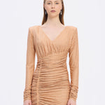 Draped Rhinestone Applied Midi Evening Dress - 1017C