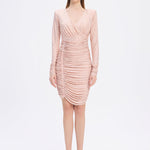 Draped Rhinestone Applied Midi Evening Dress - 1017C