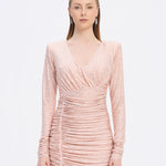 Draped Rhinestone Applied Midi Evening Dress - 1017C