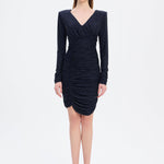 Draped Rhinestone Applied Midi Evening Dress - 1017C