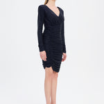 Draped Rhinestone Applied Midi Evening Dress - 1017C