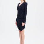 Draped Rhinestone Applied Midi Evening Dress - 1017C