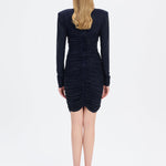 Draped Rhinestone Applied Midi Evening Dress - 1017C