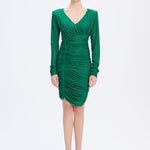 Draped Rhinestone Applied Midi Evening Dress - 1017C
