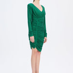 Draped Rhinestone Applied Midi Evening Dress - 1017C