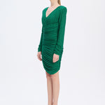 Draped Rhinestone Applied Midi Evening Dress - 1017C
