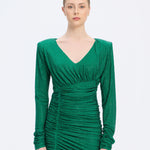 Draped Rhinestone Applied Midi Evening Dress - 1017C