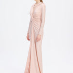 Long Sleeve Draped Evening Dress with Hat - 3011H