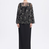 Long Evening Dress with Stone Embroidered Cape Straps - 9004C