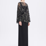 Long Evening Dress with Stone Embroidered Cape Straps - 9004C